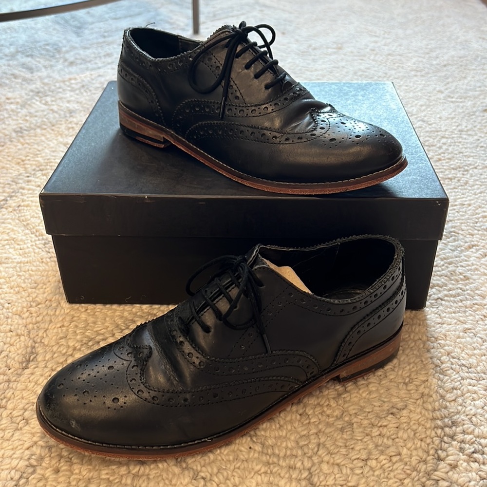 Dune London black leather wingtip shoes